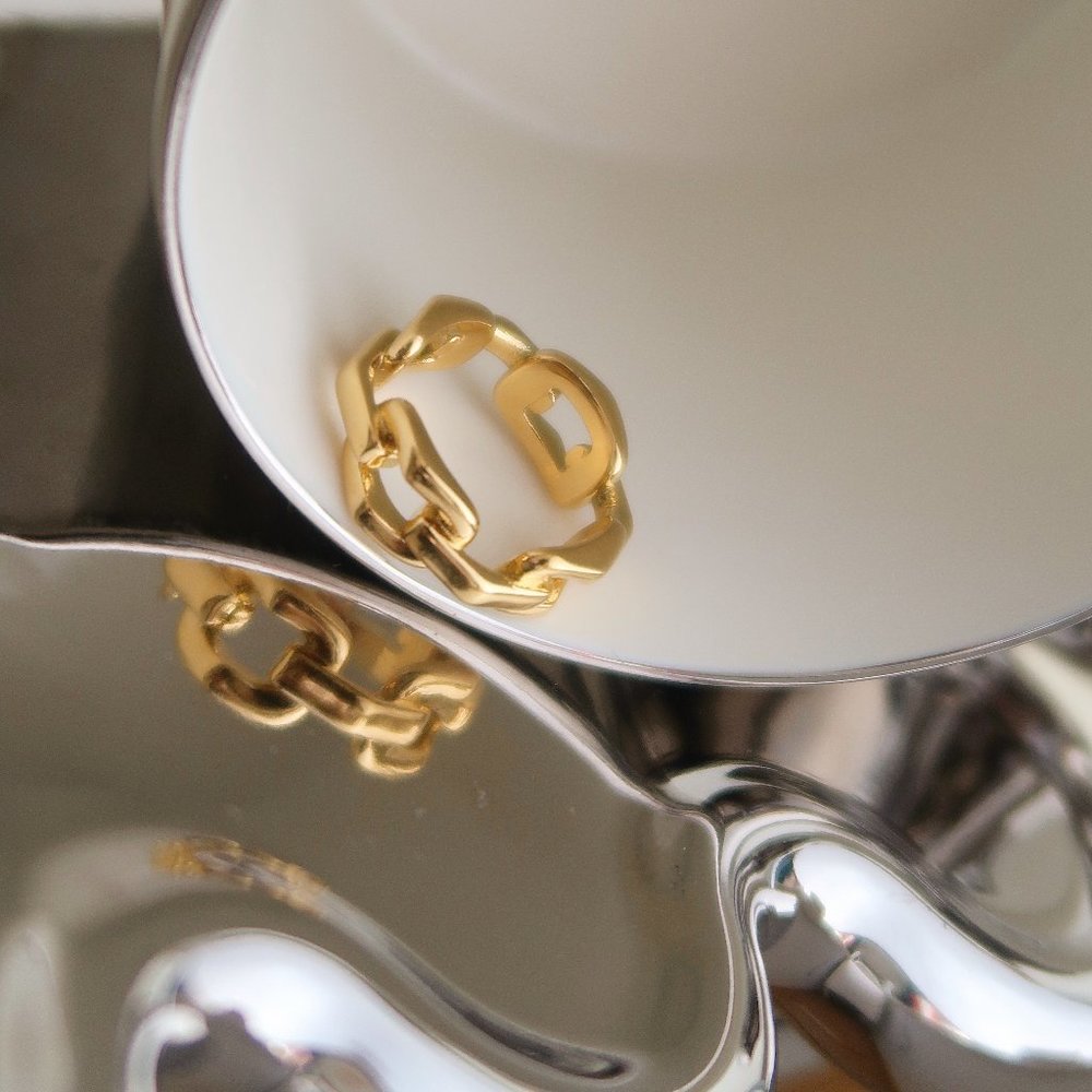 NEW 18K Gold Plated Link Chain Ring x - Picture 2 of 11